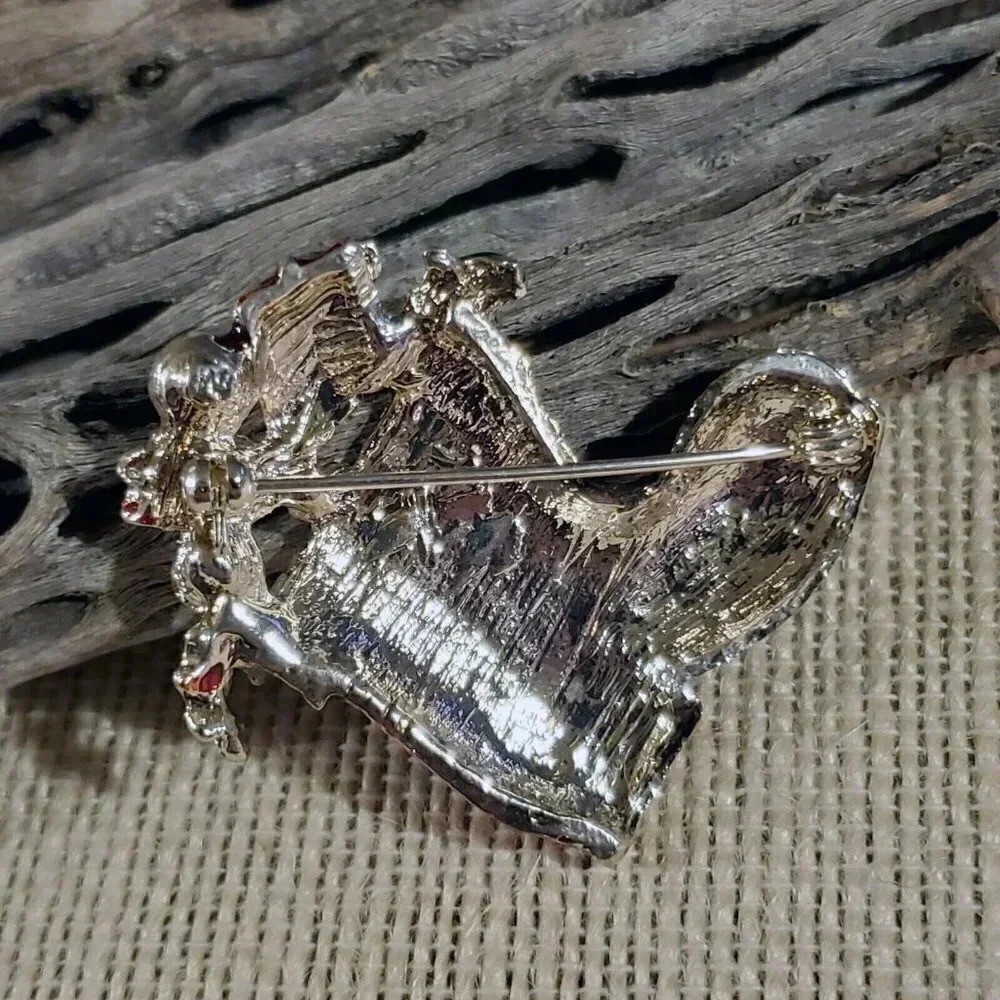 Y2K 90s Christmas Stocking Boot Rhinestone Enamel Christmas Sweater Pin Brooch - Picture 4 of 6